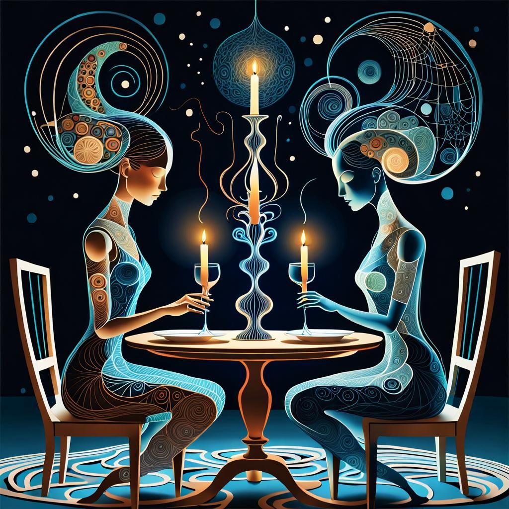 Romantic Candlelit Dinner with Continuous Line Art