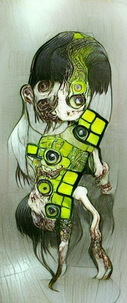 Radioactive Cyberpunk Zombie Hybrid in Chibi Style
