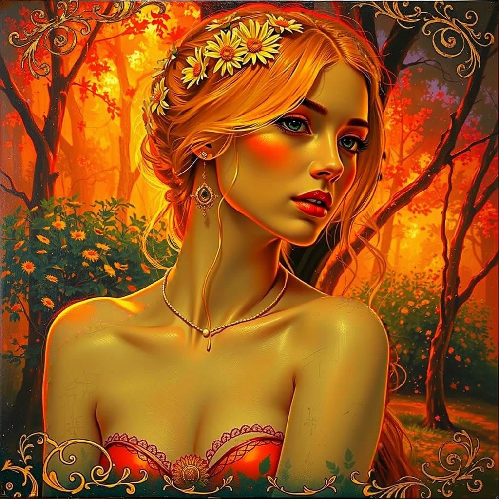 Bioluminescent Forest Figure in Pre-Raphaelite Oil Painting ...