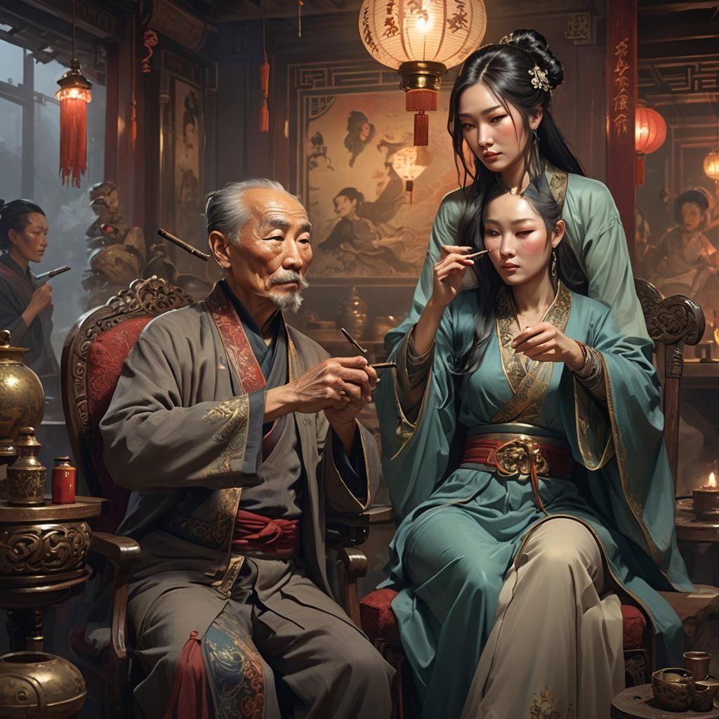 Opium Den Portrait in Art Nouveau Style