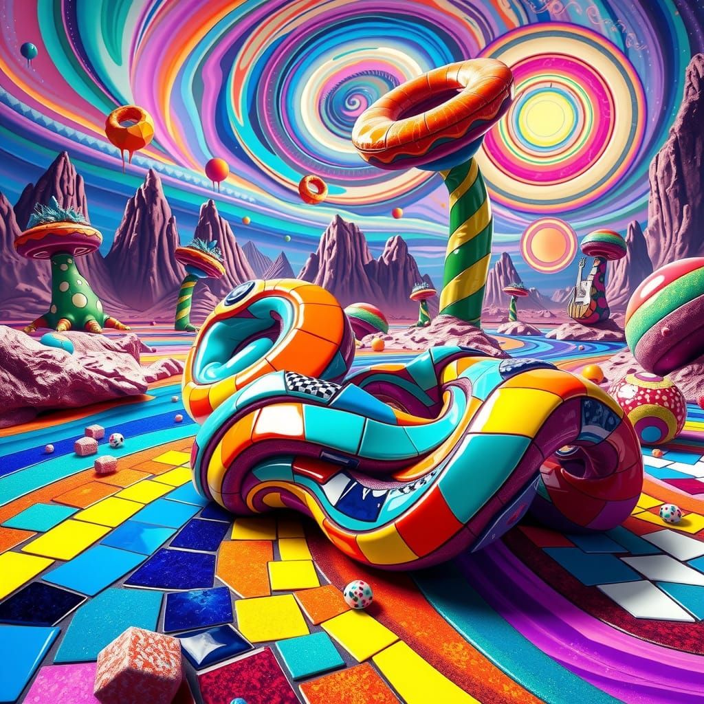 Ceramic Slime Creature in Hyper-Colorful Dreamscape
