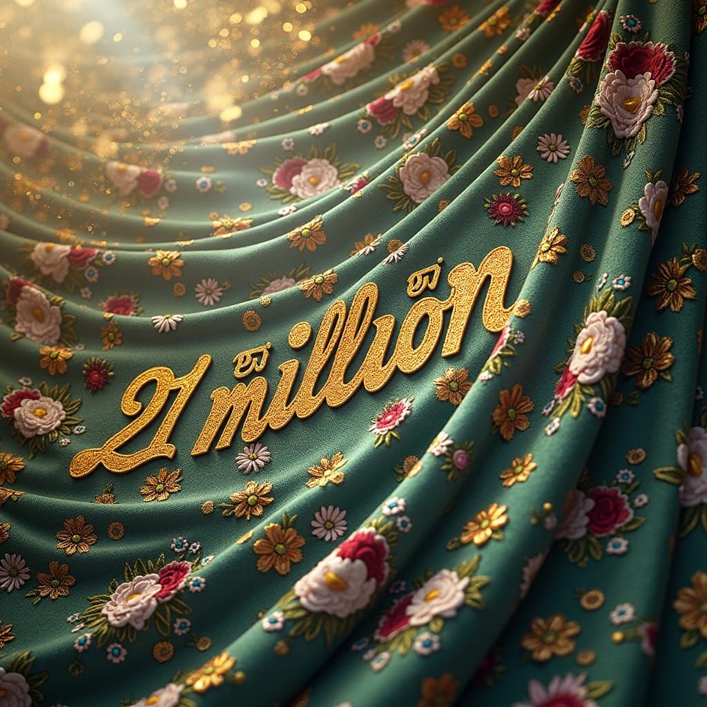 Ornate Baroque Drape with Embroidered "21 Million"