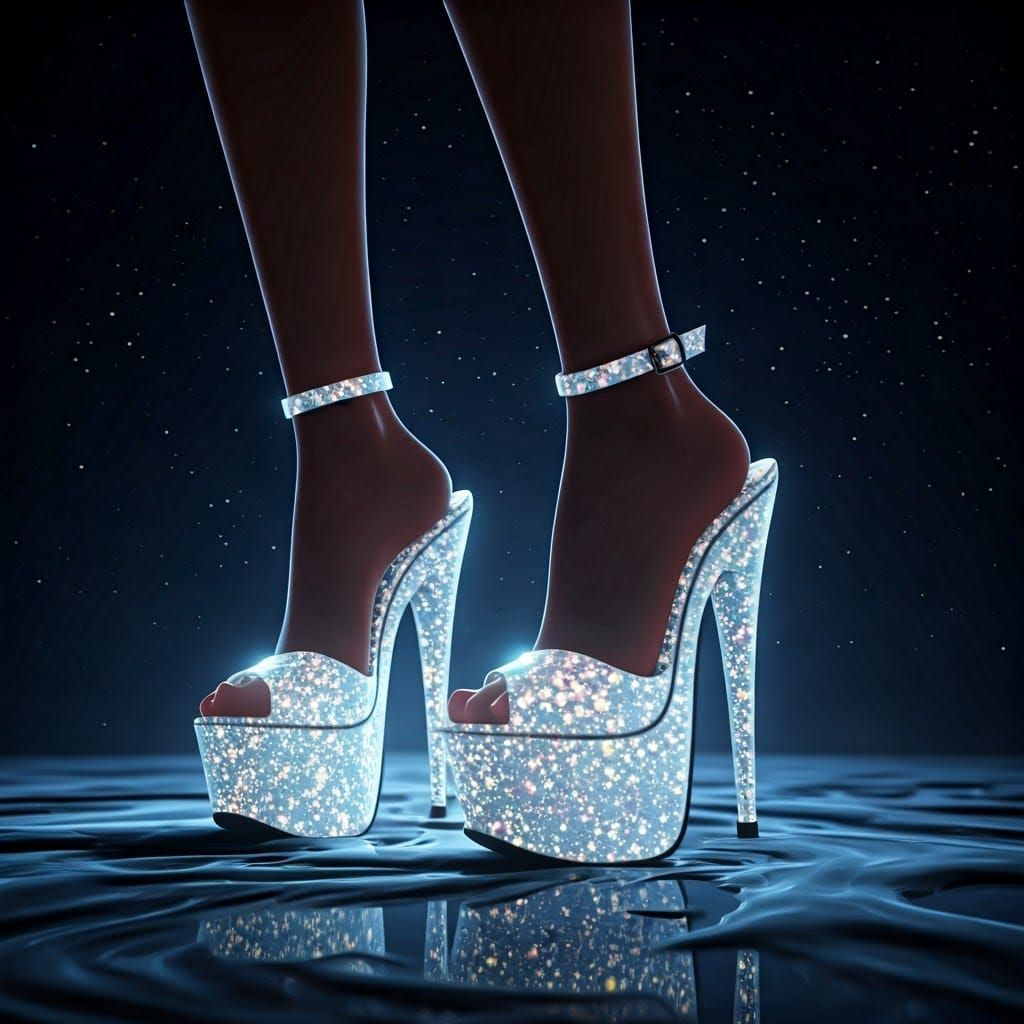 Sparkling Platform Heels Shimmering in Moonlight: 3D Anime A...