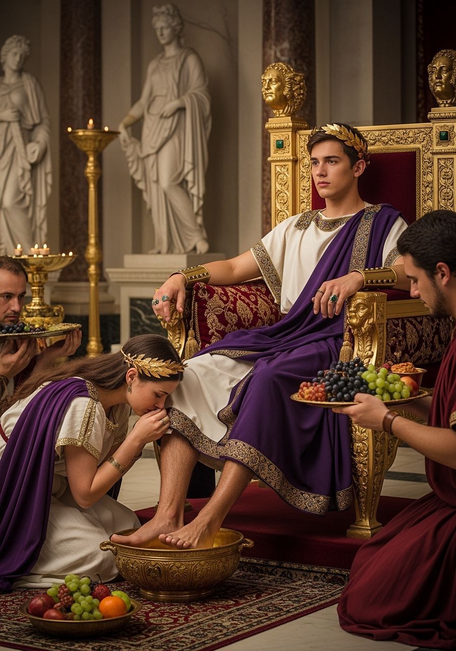 Regal Young Emperor on Jeweled Throne in Palace