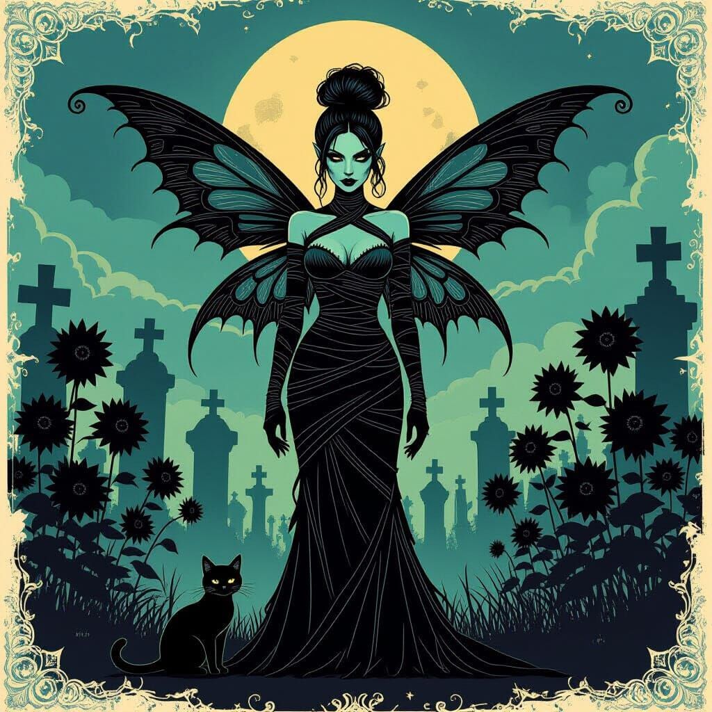 Gothic Fairy in Cemetery, Pop Art Style