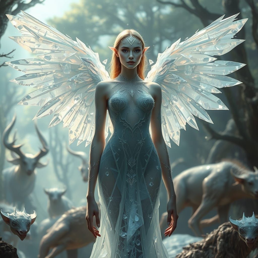 Crystalline Woman in Alien Crystal Forest