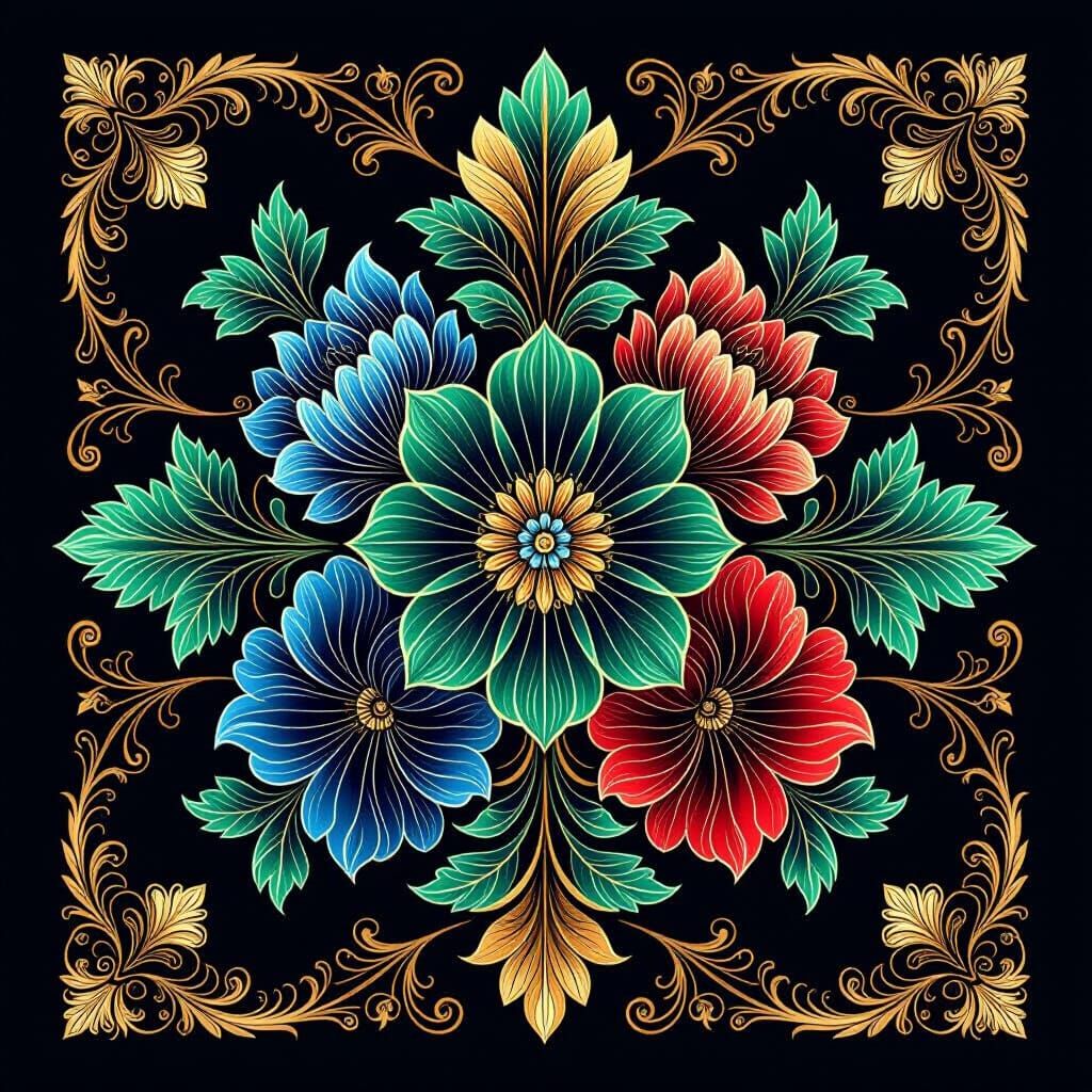 Elegant Floral Illustration in Jewel Tones