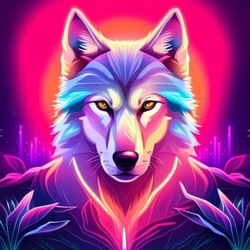 Synthwave Neon Wolf from Another Universe