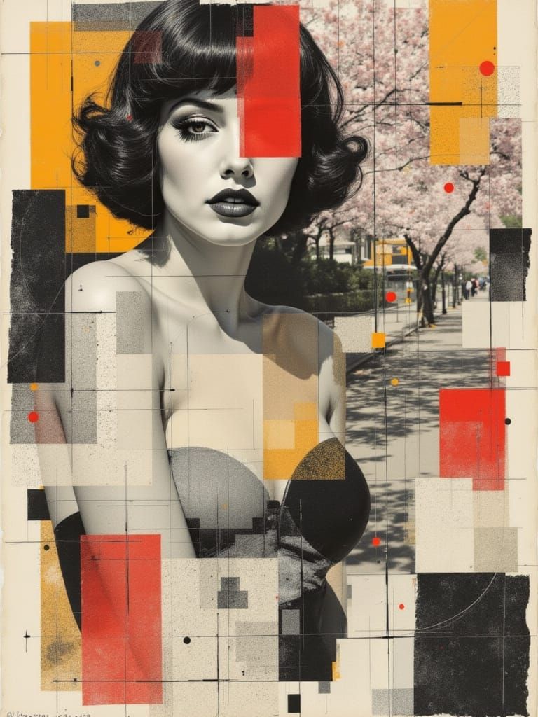 Abstract Pin-Up Figure with Geometric Garden