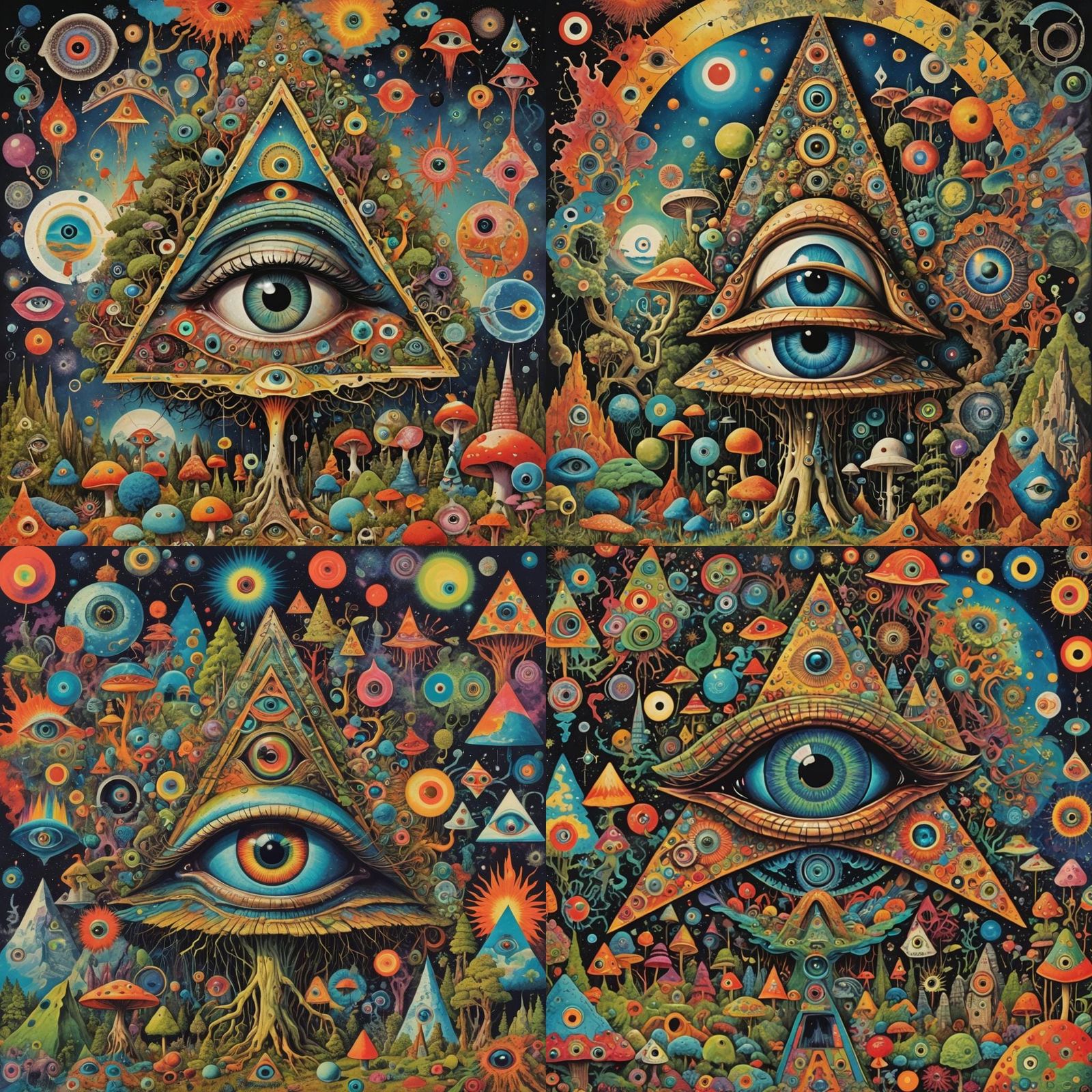 Psychedelic All Seeing Eye Fungus Art Collage