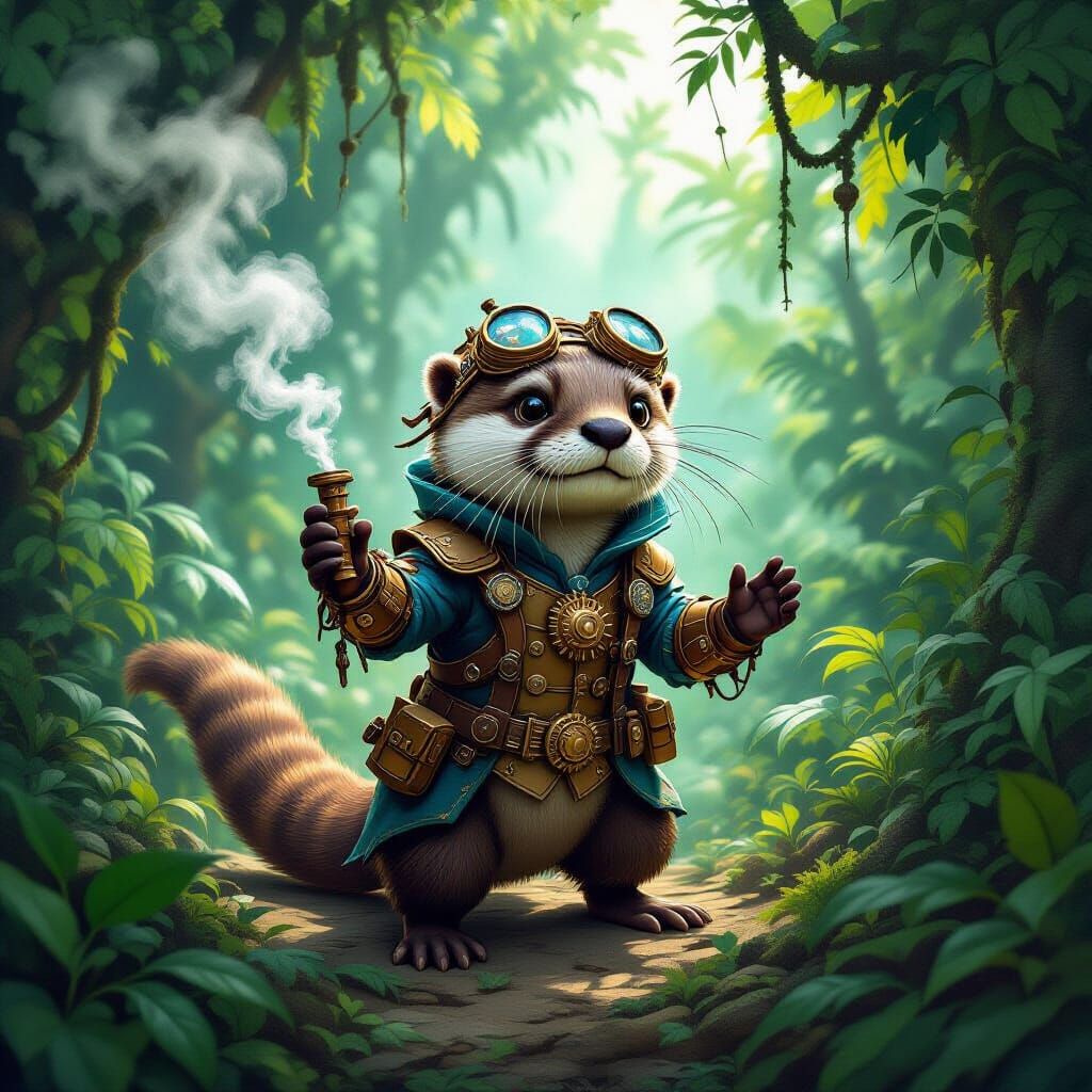 Steampunk Otter Explores Jungle Ruins
