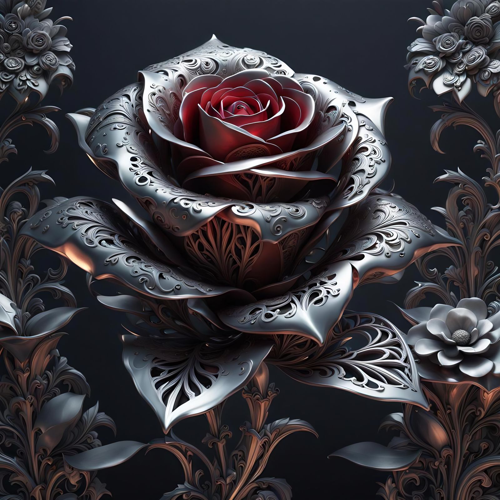 silver mechanical rose