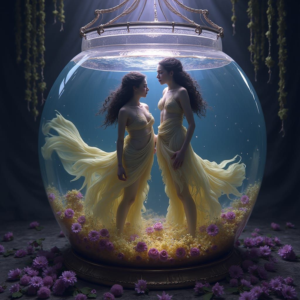 Forlorn Souls in Bioluminescent Vortex as Art Nouveau