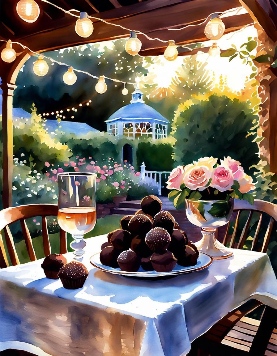 Chocolate Truffles in Watercolor Cottage Garden
