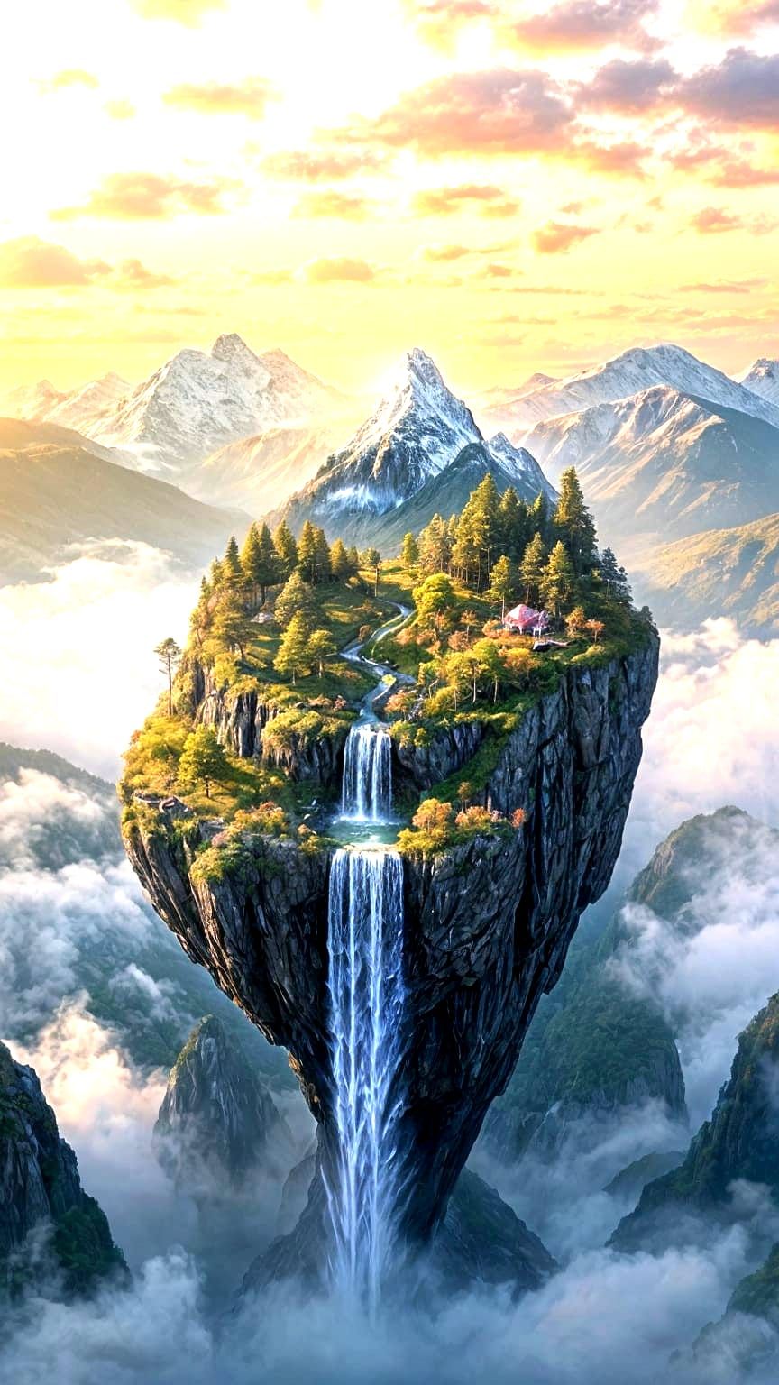 Surreal Floating Yin-Yang Island with Miniature Earth