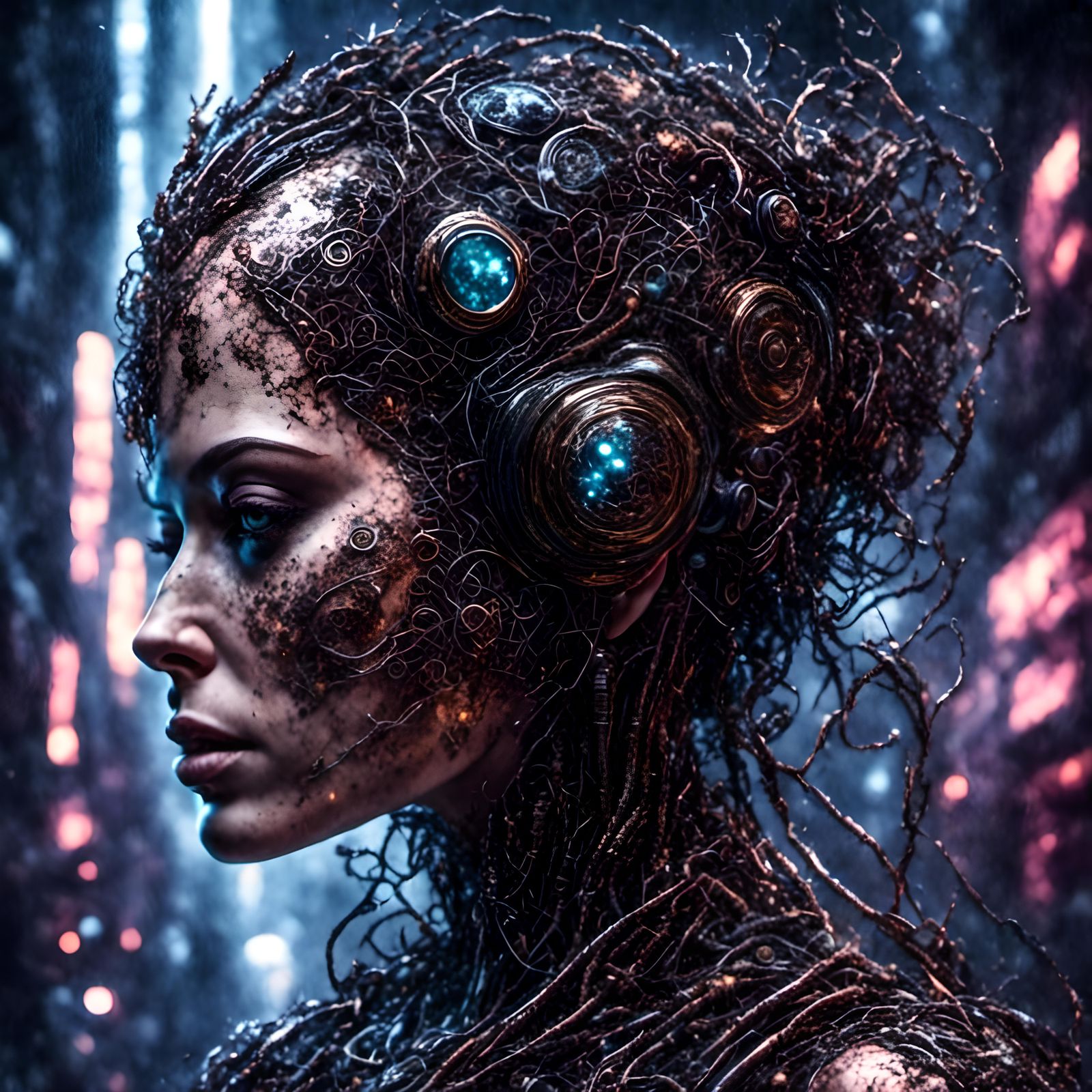 Cyberpunk Droid Fusion in Digital Art