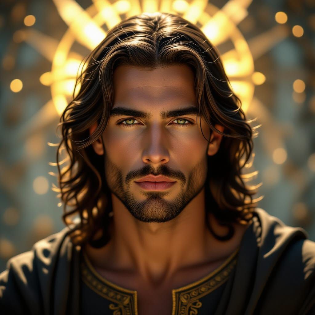 Ethereal Male Portrait in Golden Light, Renaissance Style
