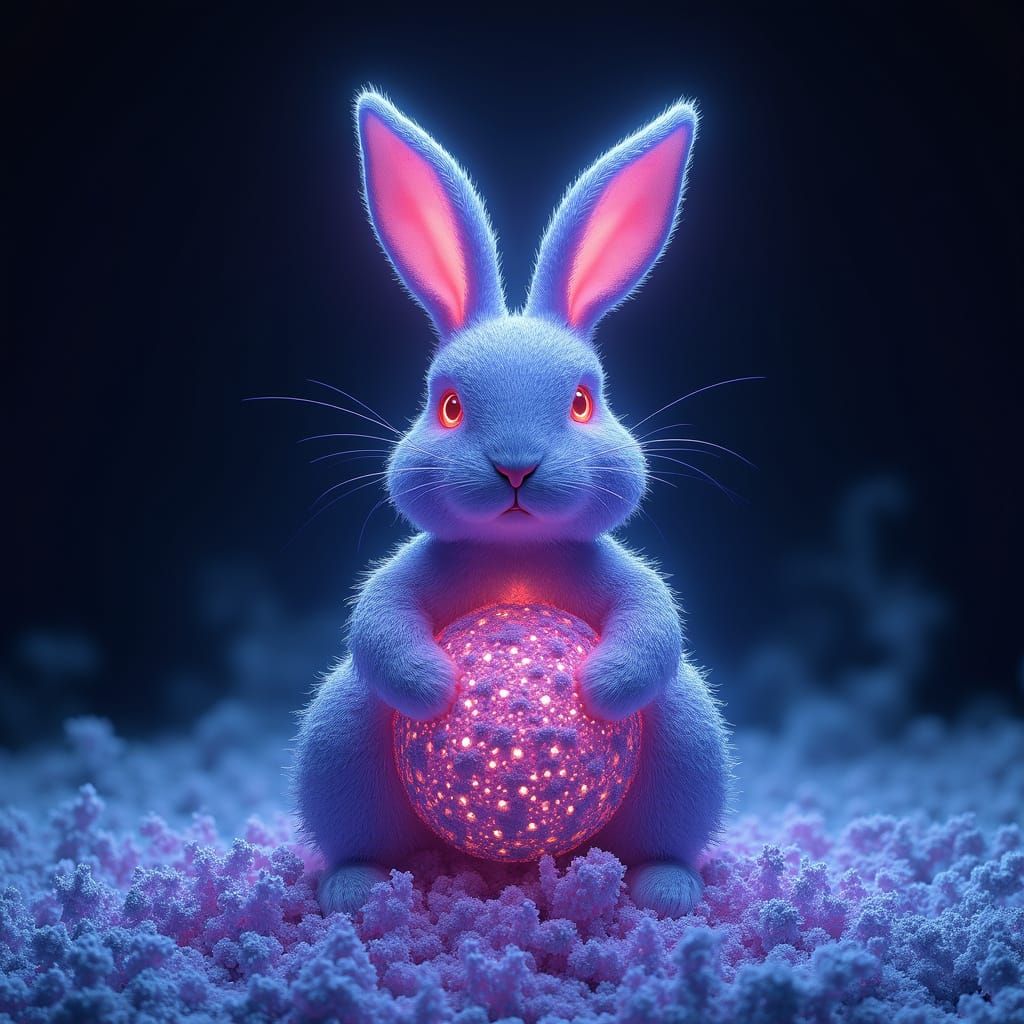 Glowing Fractal Easter Bunny in Neon Pastels