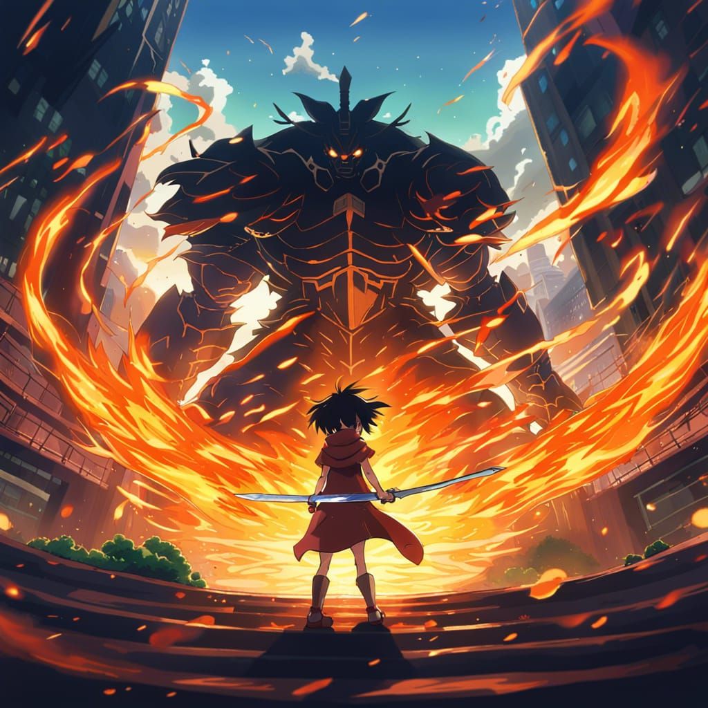 Anime Villain Showdown in Fire Arena: Ghibli Style