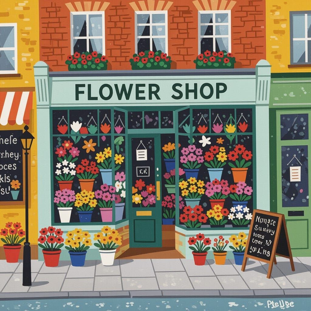 Lowry Inspired Flower Shop Artwork