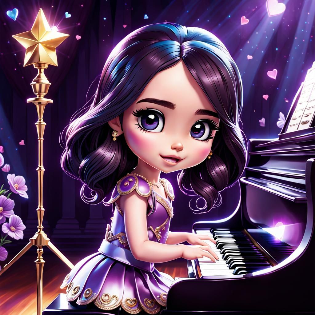 Chibi Sofia Carson playing Purple Hearts (of course)