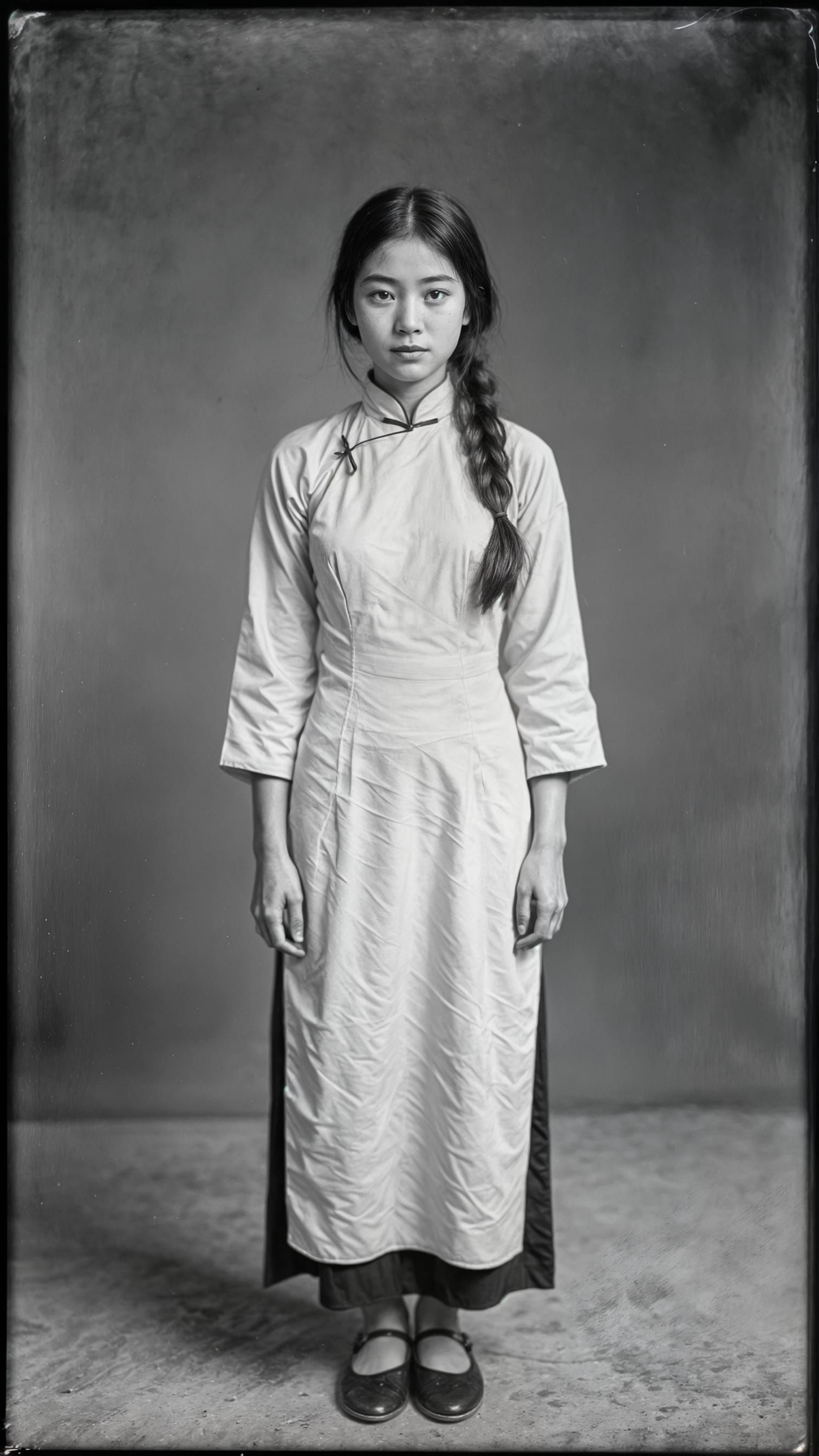 Vietnamese Girl Portrait in Historical Photography Style