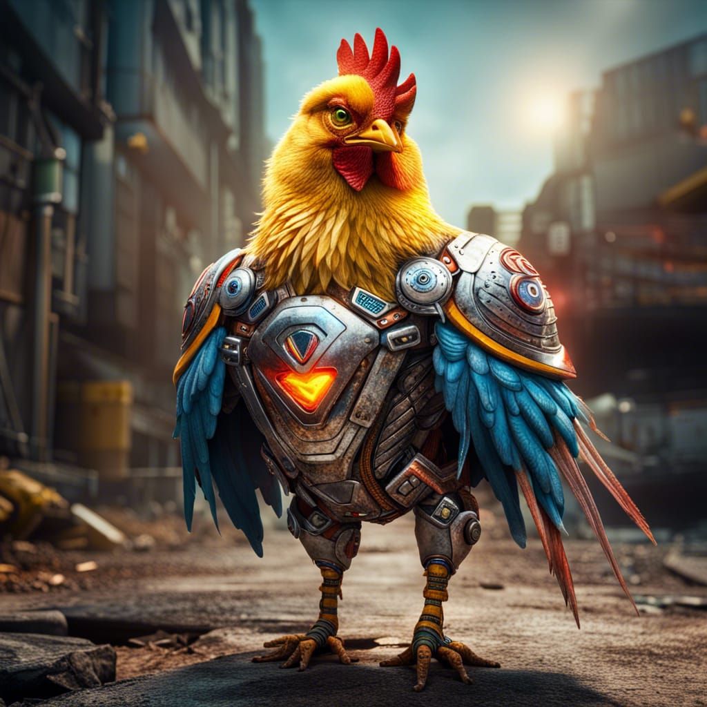 Cyborg Chicken Hero Saving the Day