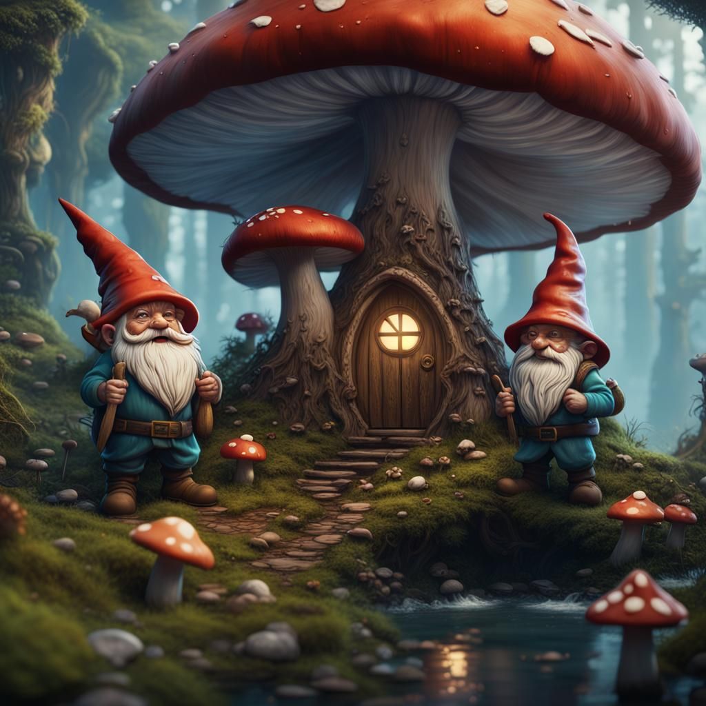 Gnomes in Mushroom Paradise: Detailed Matte Painting