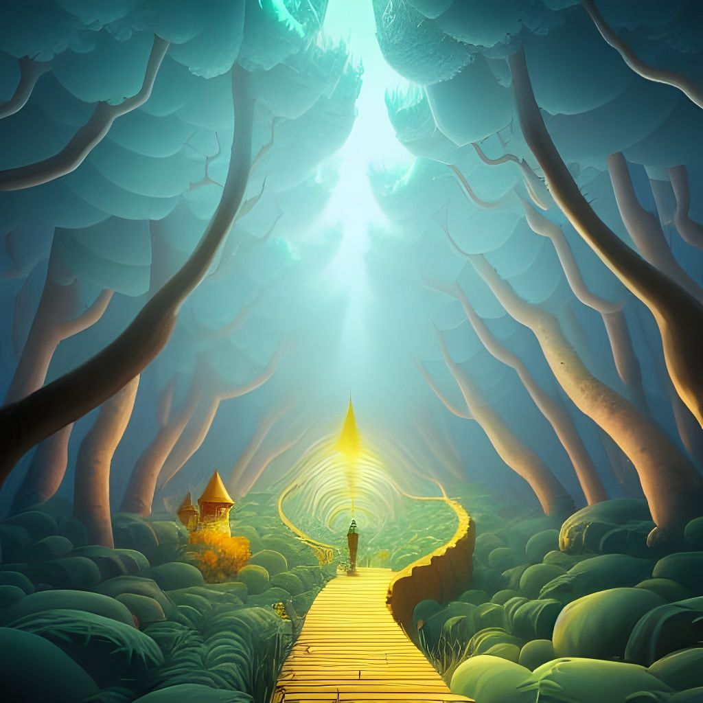 Glowing Fairy Light Forest Path in Sci-Fi Landscape