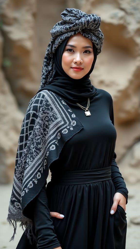 Sultry Malaysian Woman in Elegant Hijab Ensemble