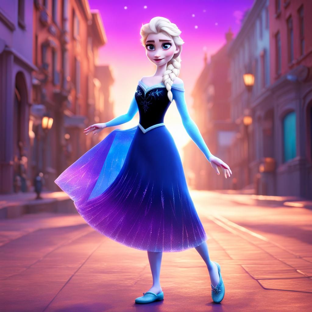 Elsa in Purple Dress, 3D Digital Art