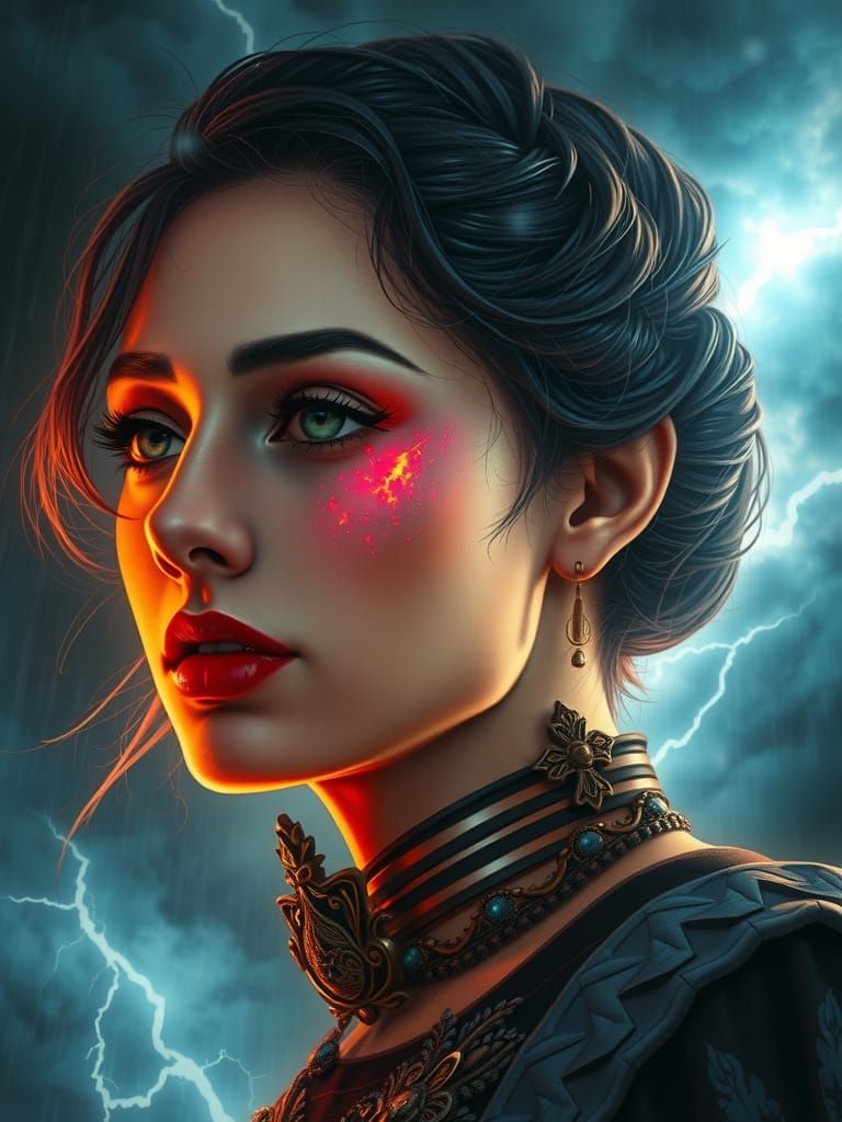 Woman Radiates Inner Light Amidst Turbulent Storm