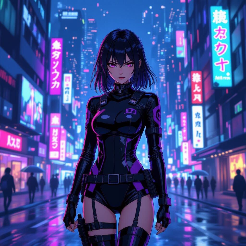 Anime Rebel in Futuristic Cityscape