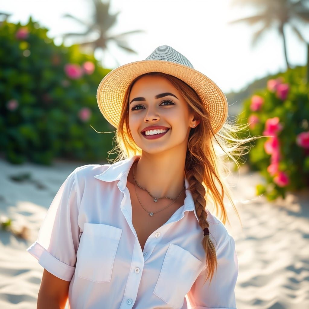 Preppy Coquette Basks in Golden Beach Glow