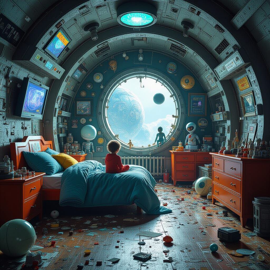 Chaotic Child's Room with Alien Toys