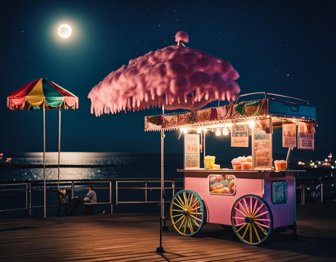 Carnival Cotton Candy Cart Under Starry Sky