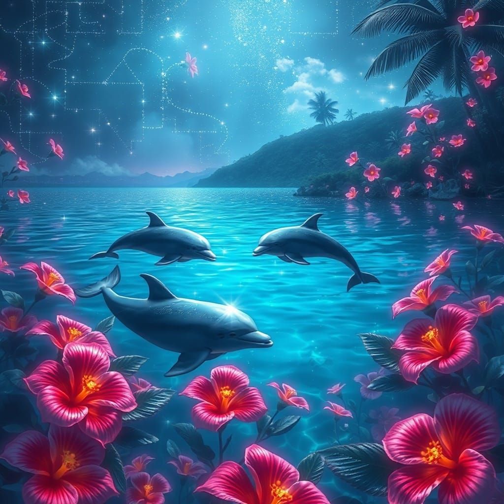 Dolphins Play in Bioluminescent Hawaiian Lagoon