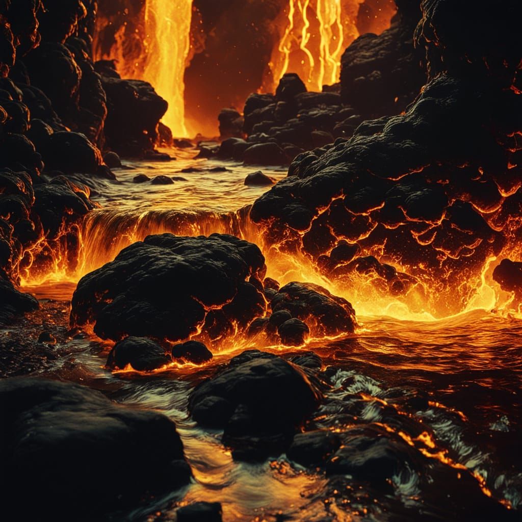 Liquid Gold Flows Through Molten Cave: Cinematic Film