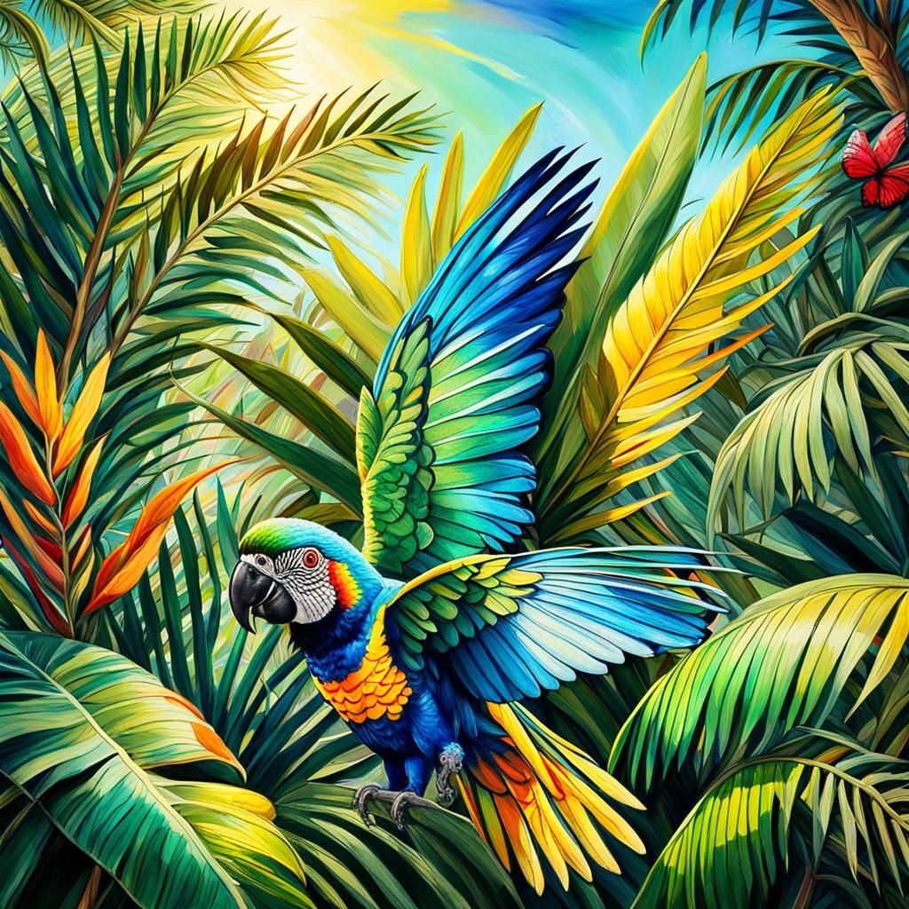 Caribbean Botanic Garden: Vibrant Oil Painting