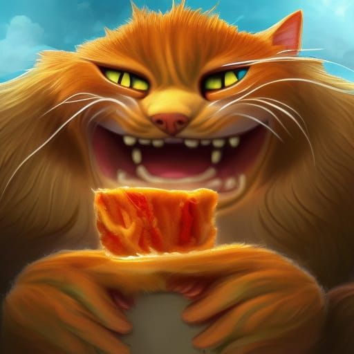 Garfield the Cat Eating Lasagna