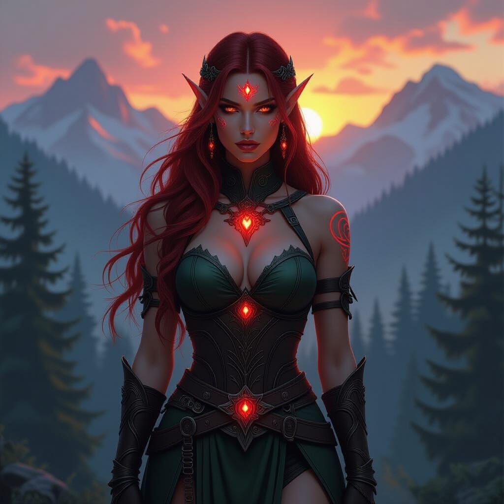 Fiery Elven Warrior in Defiant Stance