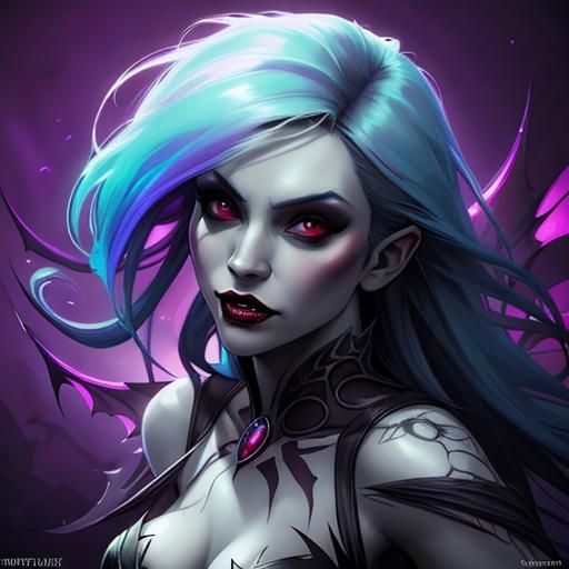 Hyperrealistic Vampire Fairy Girl in Splash Art Style