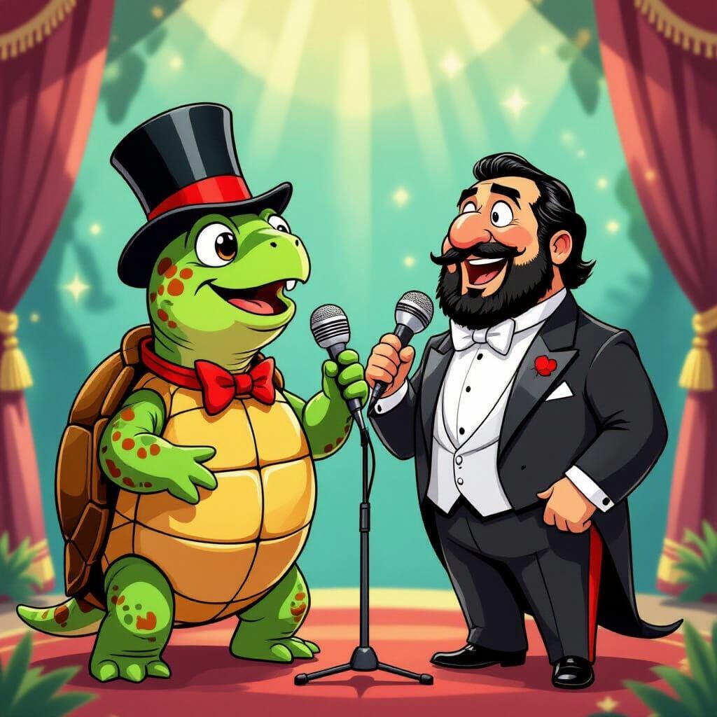 Duet  Singing  Turtle and Luciano Pavorotti