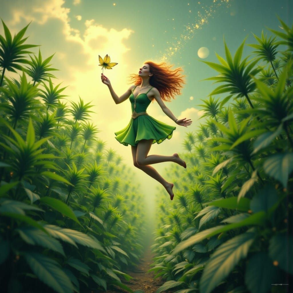 Fairy in Cannabis Field: Whimsical Fantasy Art