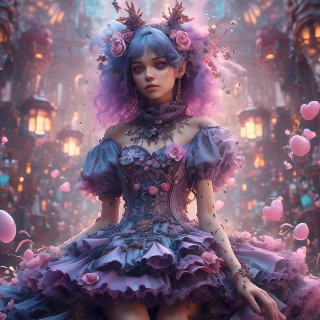 Pastel Goth Babygirl Dress in Detailed Matte Painting