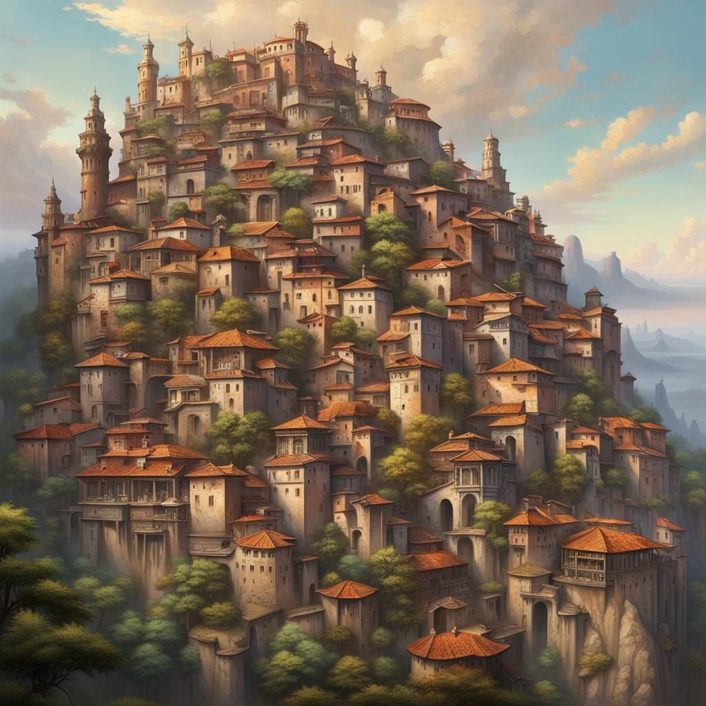 City on a Hill with Bronze Gate