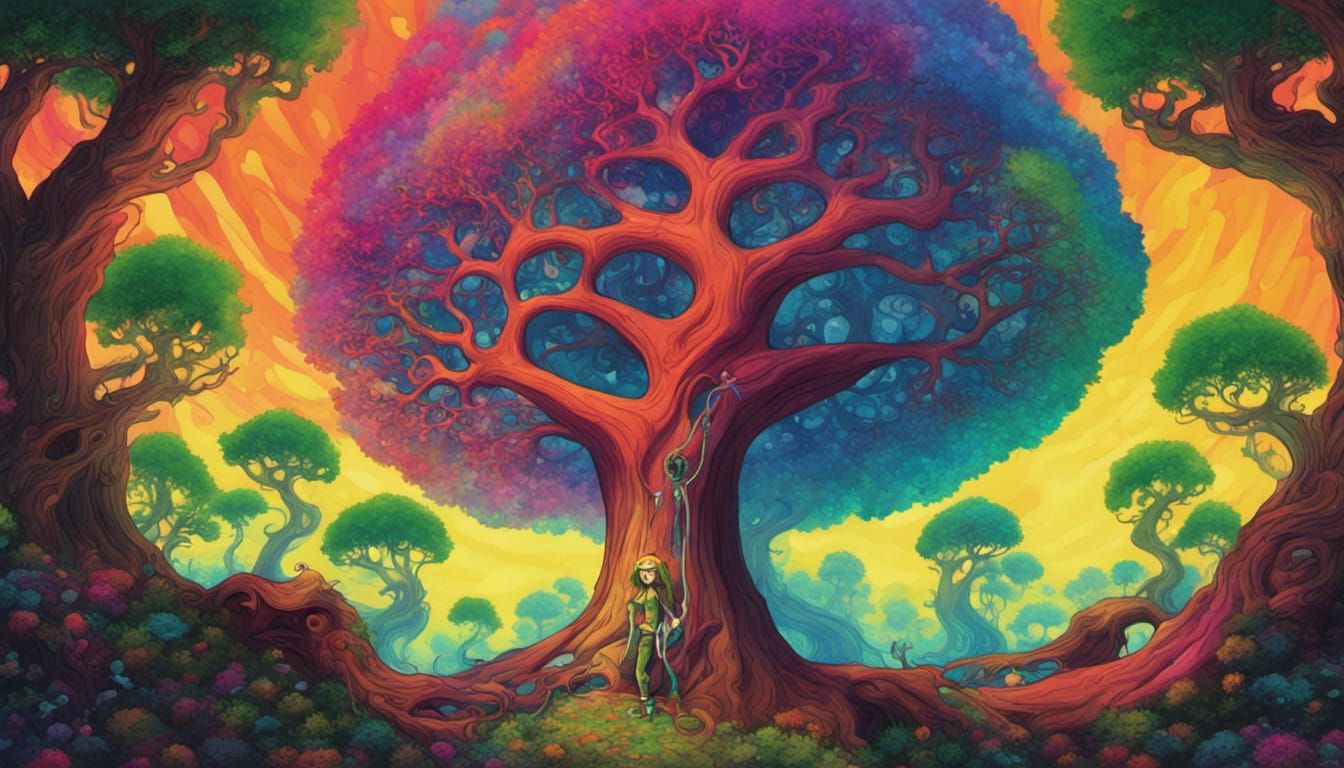 Psychedelic Elf in a Colorful Forest