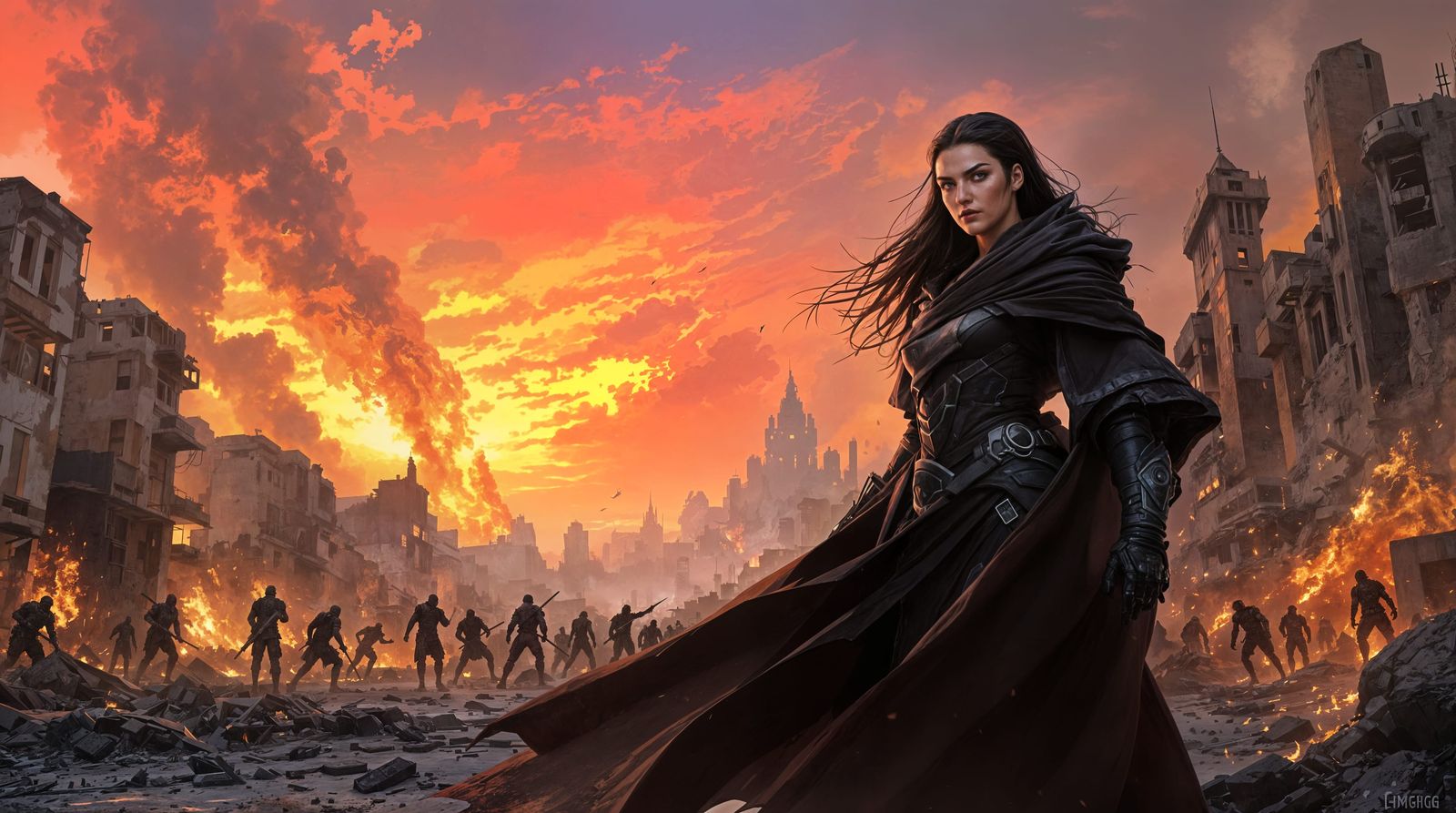 Futuristic Warrior in Fierce Urban Battle