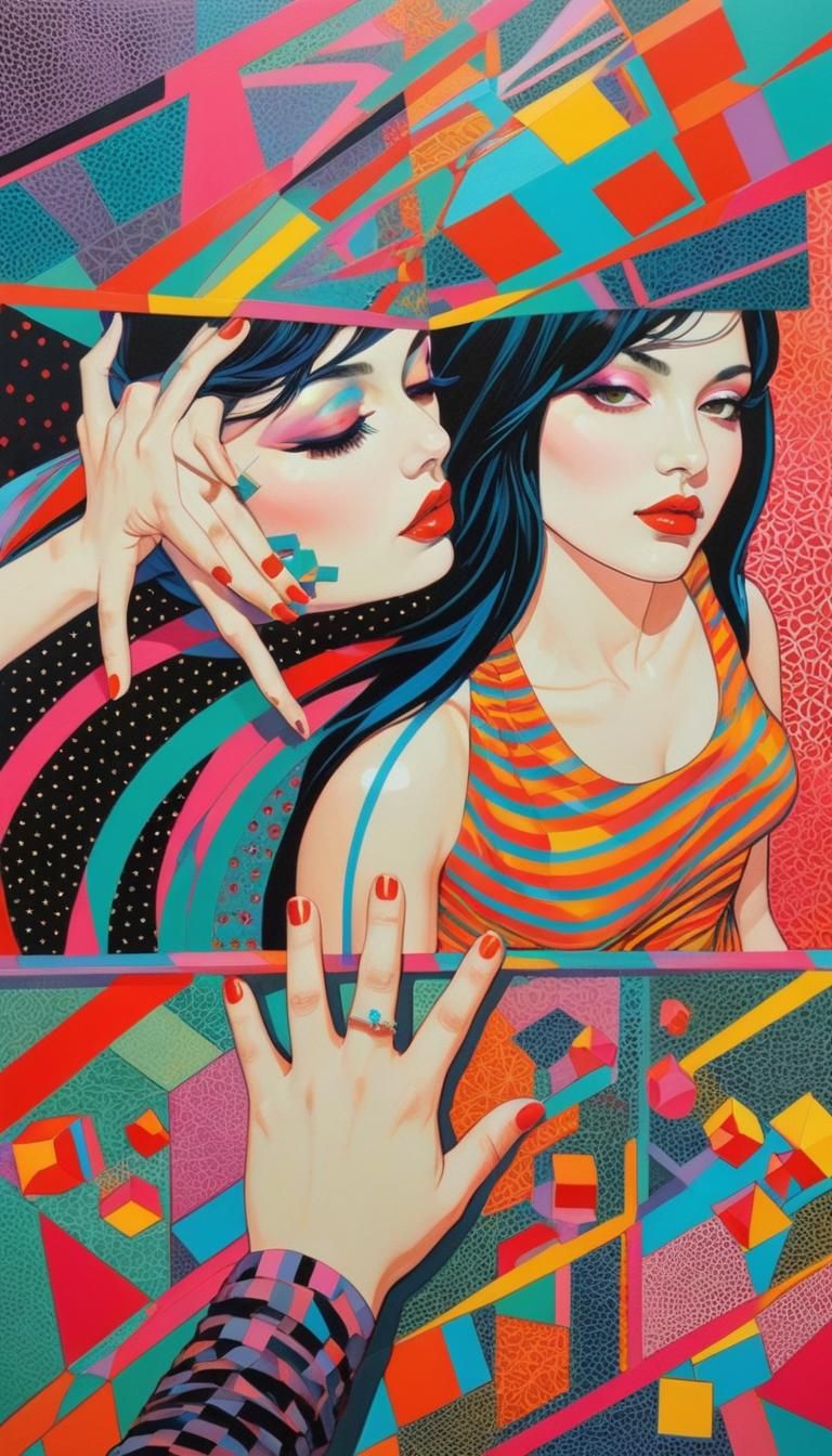 Dynamic Portrait with Mystical Cubes in Acrylics