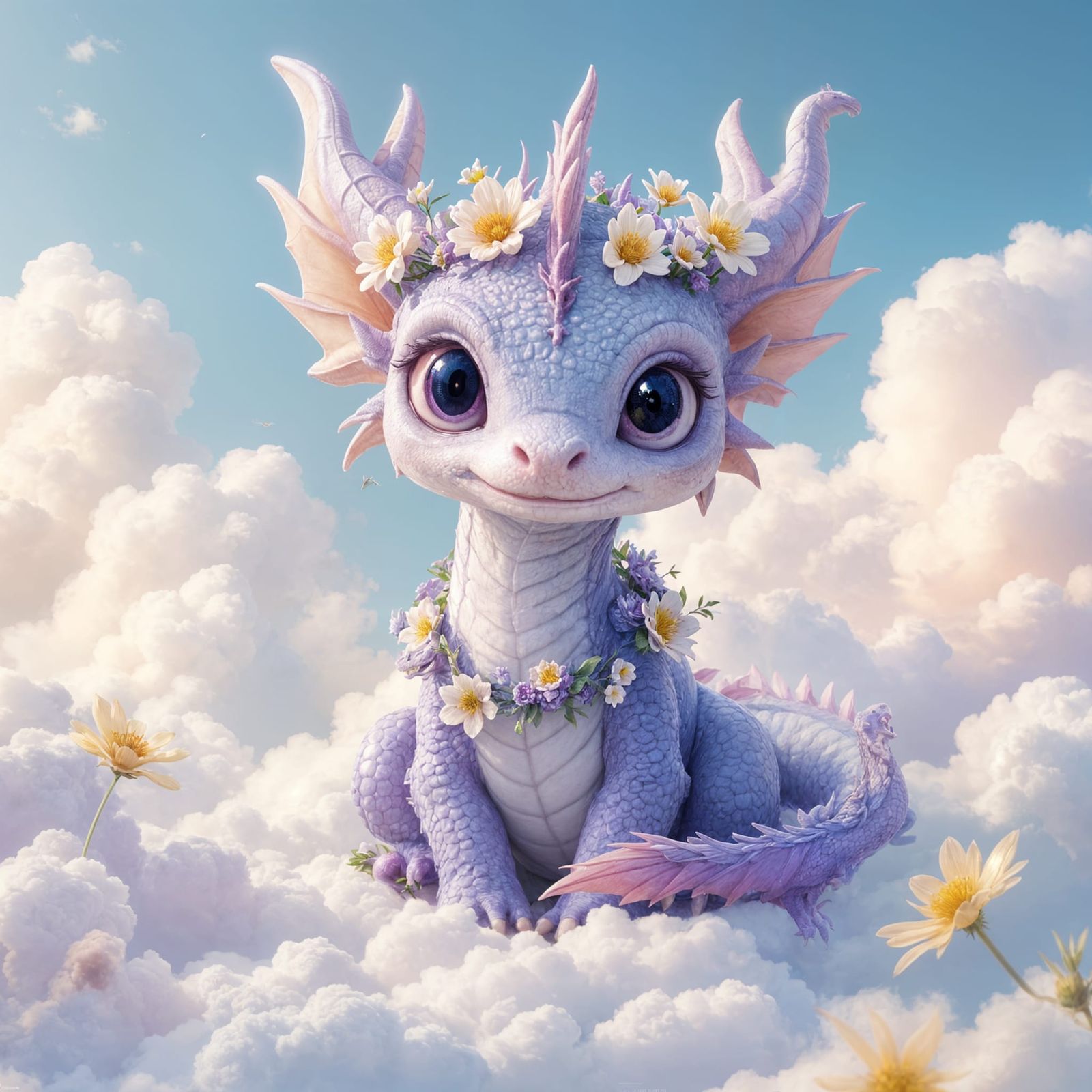 Dreamy Fantasy Dragon Amidst Whispy Clouds